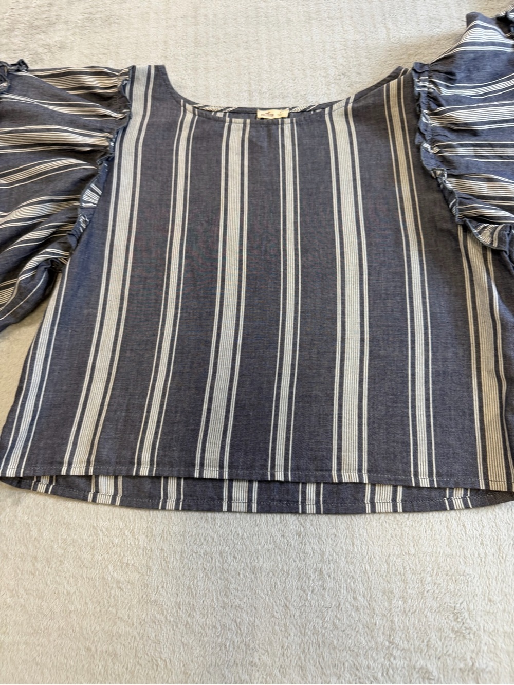Hollister Striped Ruffle Sleeve Cotton Boho Prairie Top Size Small